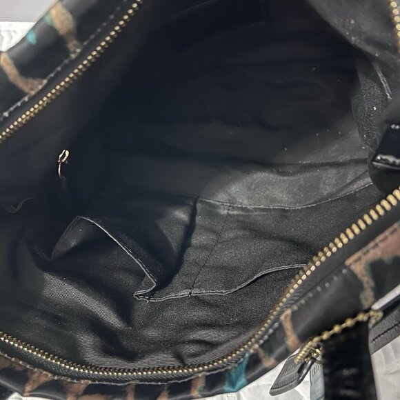 Coach Ocelot Print Tote Teal F25282 Black Teal Brown Shoulder Handbag w Hangtags - Picture 9 of 14